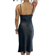 Vintage Black Silk Lace Slip Midi Dress (S)
