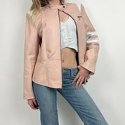 Vintage Pink Leather Moto Jacket (L)