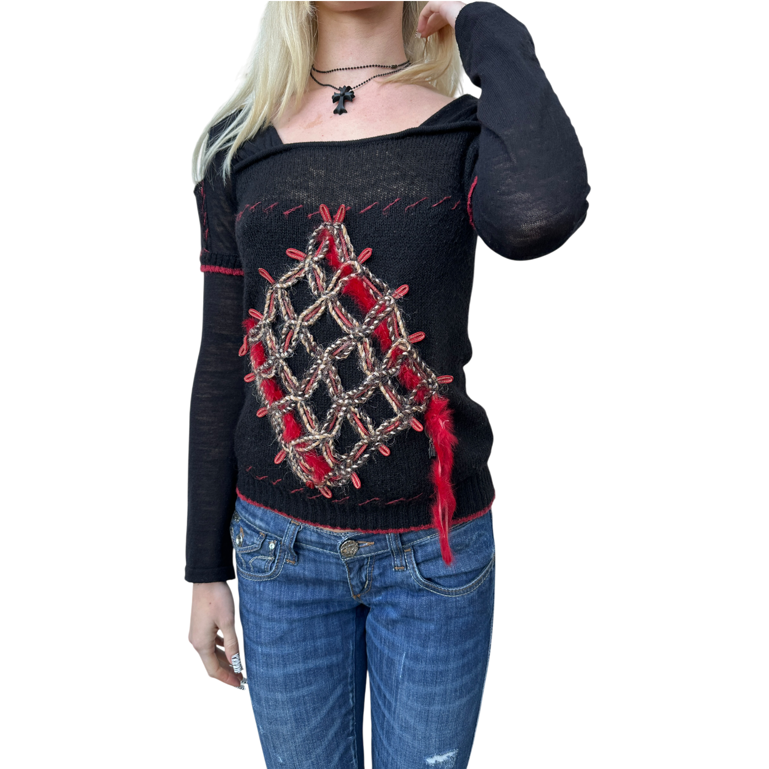 Vintage Save the Queen! Black Medieval Embroidered Knit Longsleeve (S)