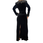 90s Fur Trim Velvet Maxi Dress (L)