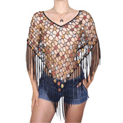 Y2K Beaded Crochet Fringe Poncho (S/M)