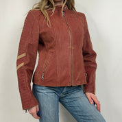 Vintage Dusty Red Leather Moto Jacket (M/L)