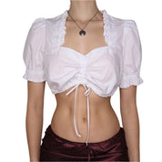 90s White Milkmaid Crop Top (L)