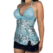 Aquamarine Sequin Halter Top (M)