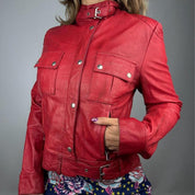 Valentino Italian Designer Red Leather Jacket (S/M)
