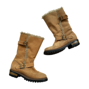 Vintage 2000s Y2K Faux Fur Buckle Boots (US 7 EU 38 UK 5)