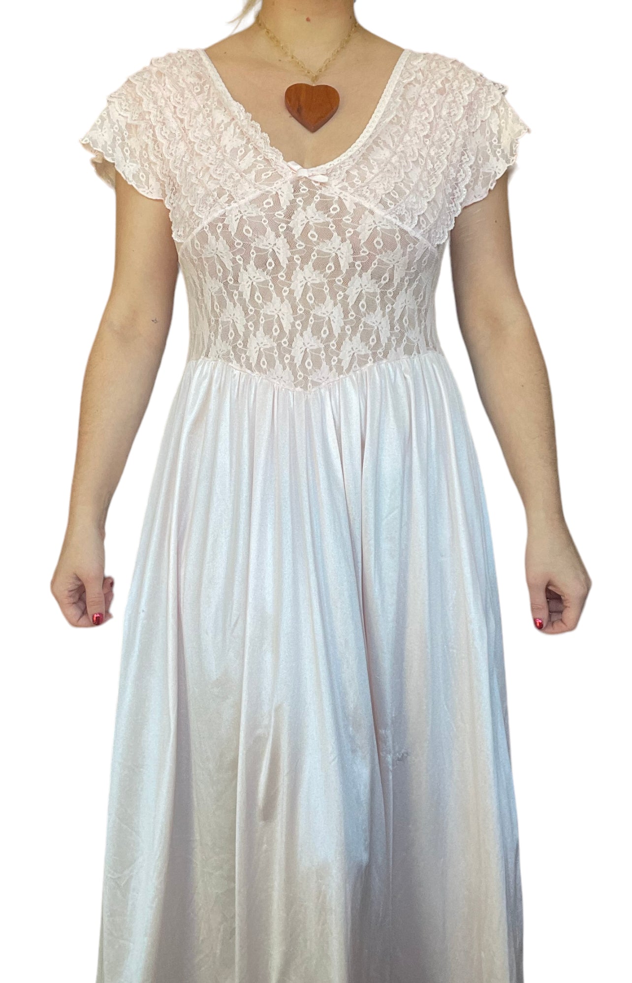 60s Pale Pink Lace Slip Dress (M)