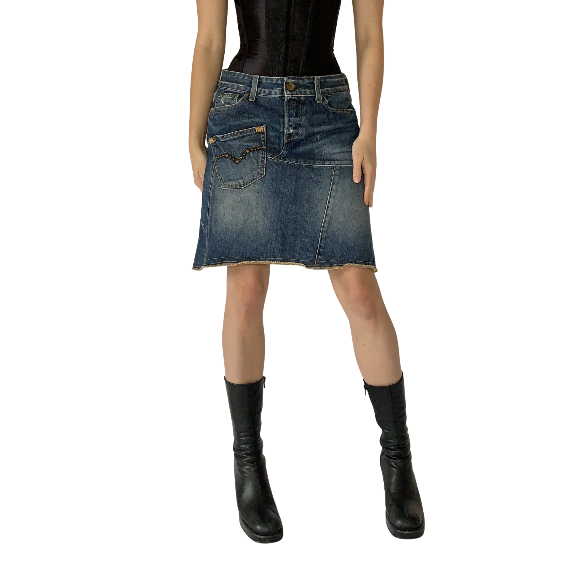 Y2K Patchwork Denim Skirt (M)