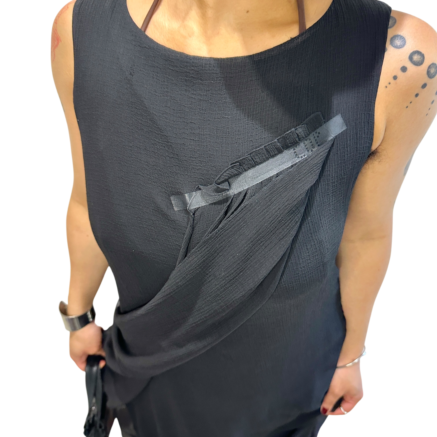 Vintage Cop Copine Avant Garden Drape Black Dress (S)