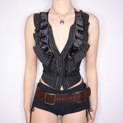Y2K Pinstripe Backless Ruffle Vest (S)