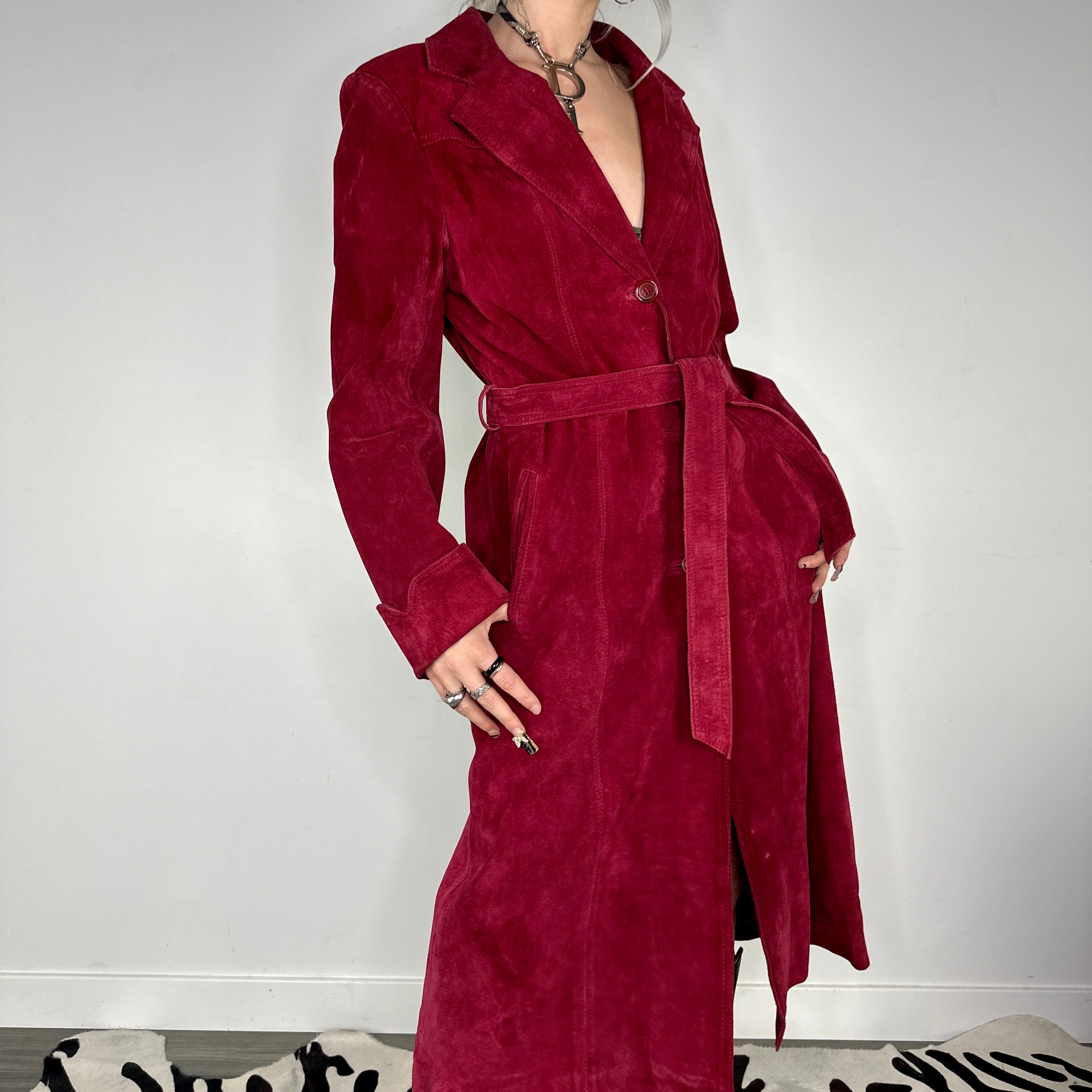 Vintage Maroon Suede Trench