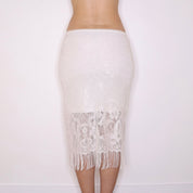 90s White Filet Lace Midi Skirt (XS/S)
