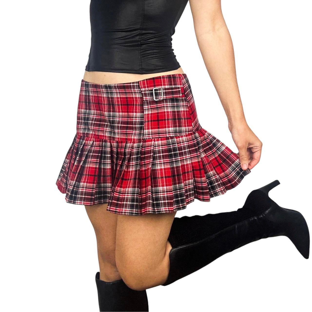 Y2K Plaid Pleated Mini Skirt (S/M)
