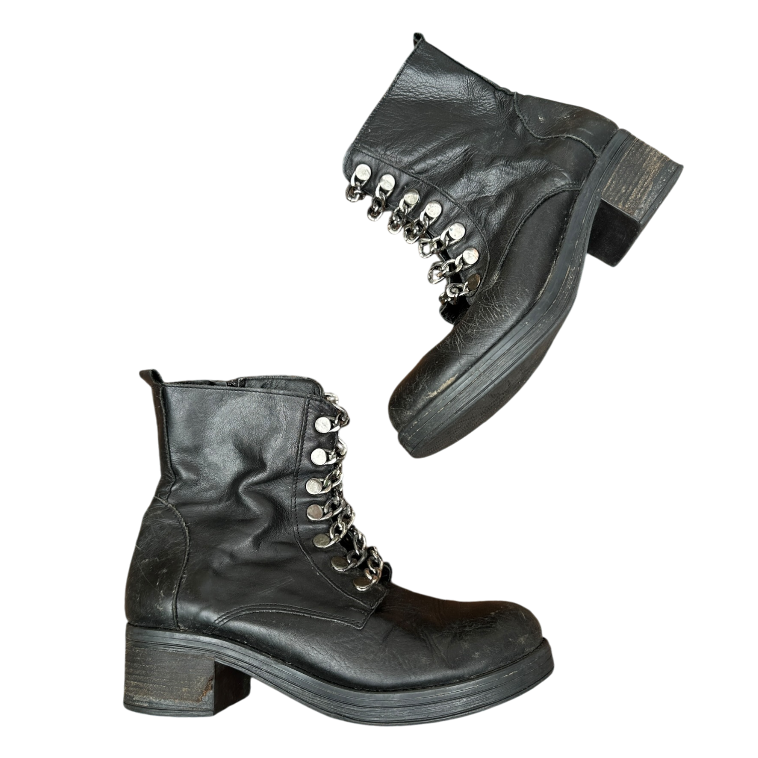 Vintage Italian Black Grunge Moto Biker Boots (UK 6 EU 39 US 8)