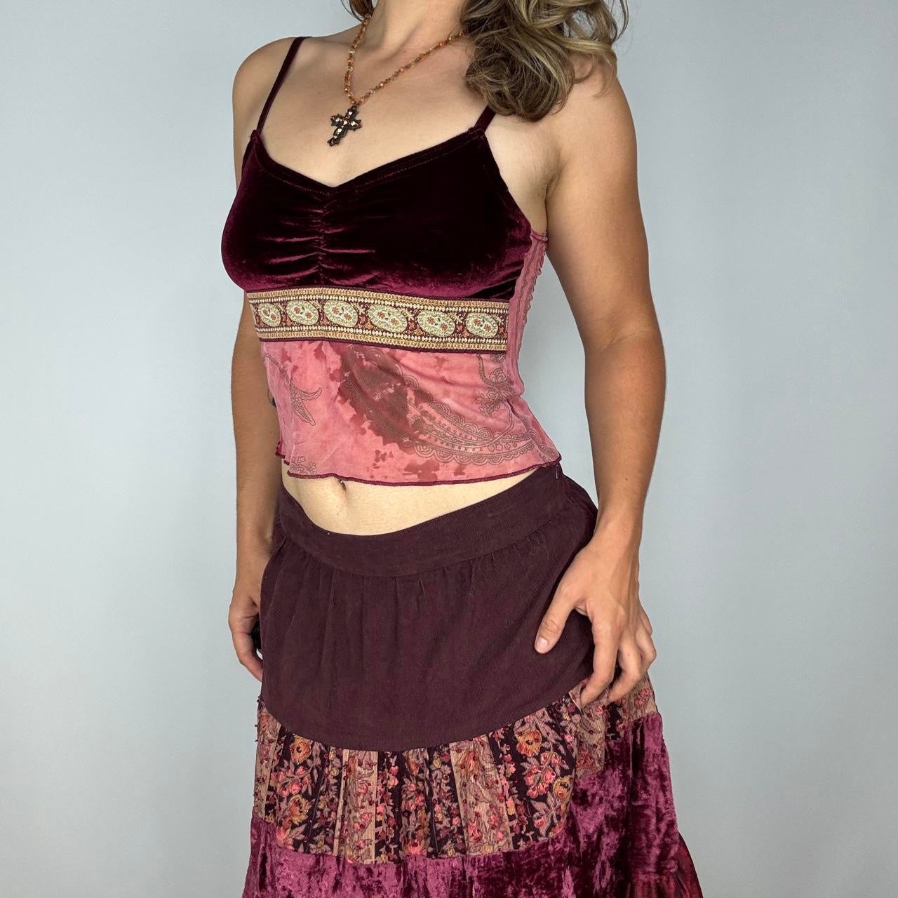 Y2K Vampy Burgundy Velvet & Mesh Cami (M)