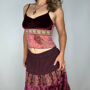 Y2K Vampy Burgundy Velvet & Mesh Cami (M)