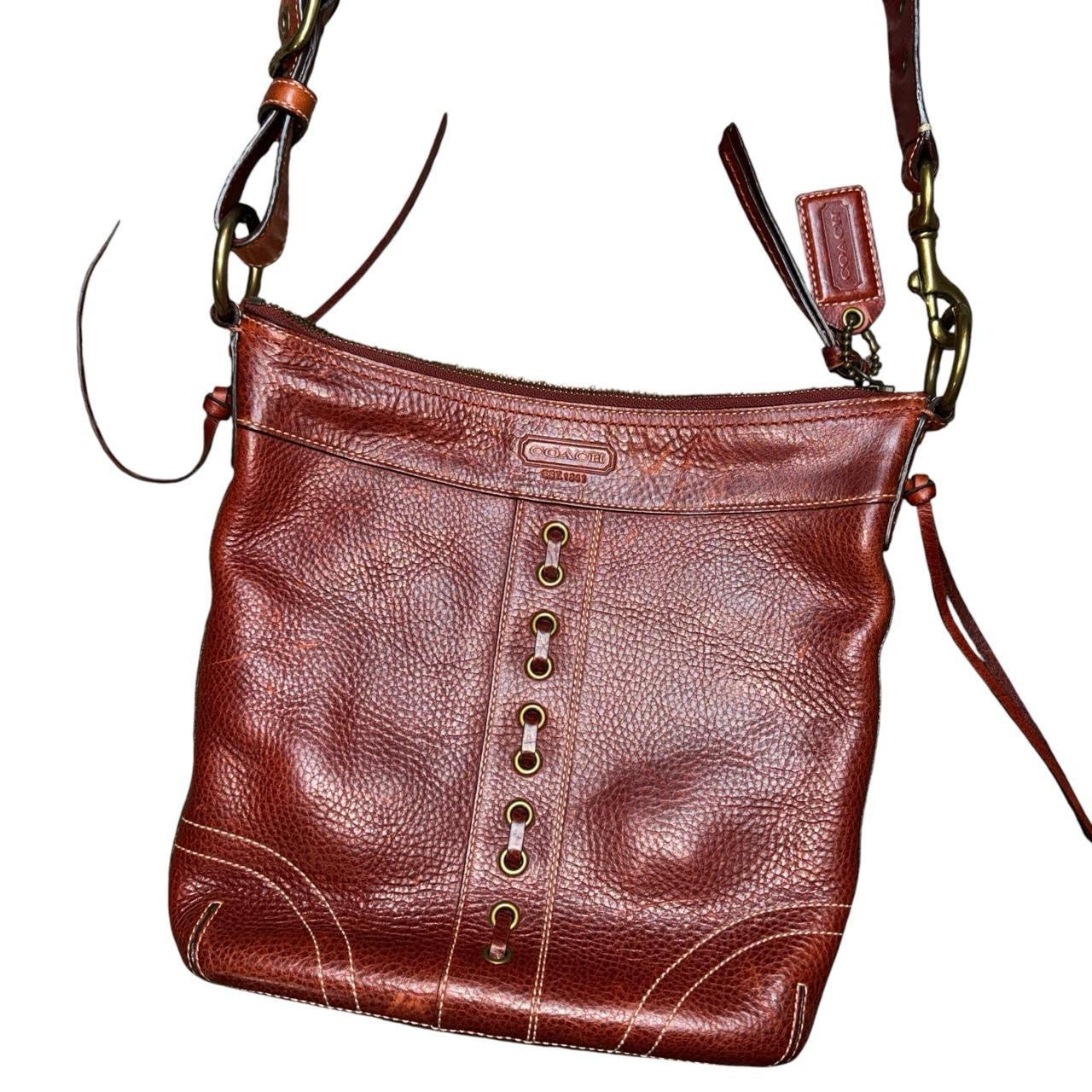 Coach Mahogany Leather Lacing Detail Satchel Bag