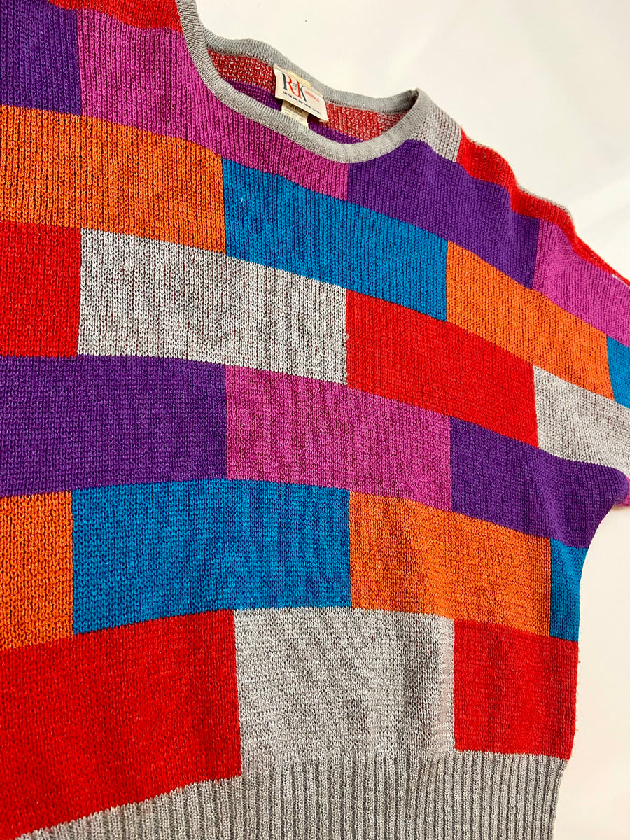 Vtg 80s Patchwork by R&K Originals Sweater Pullover Rare Throwback