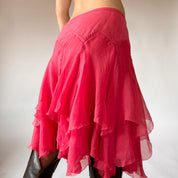 Y2K Silk Sorbet Tiered Skirt (S)