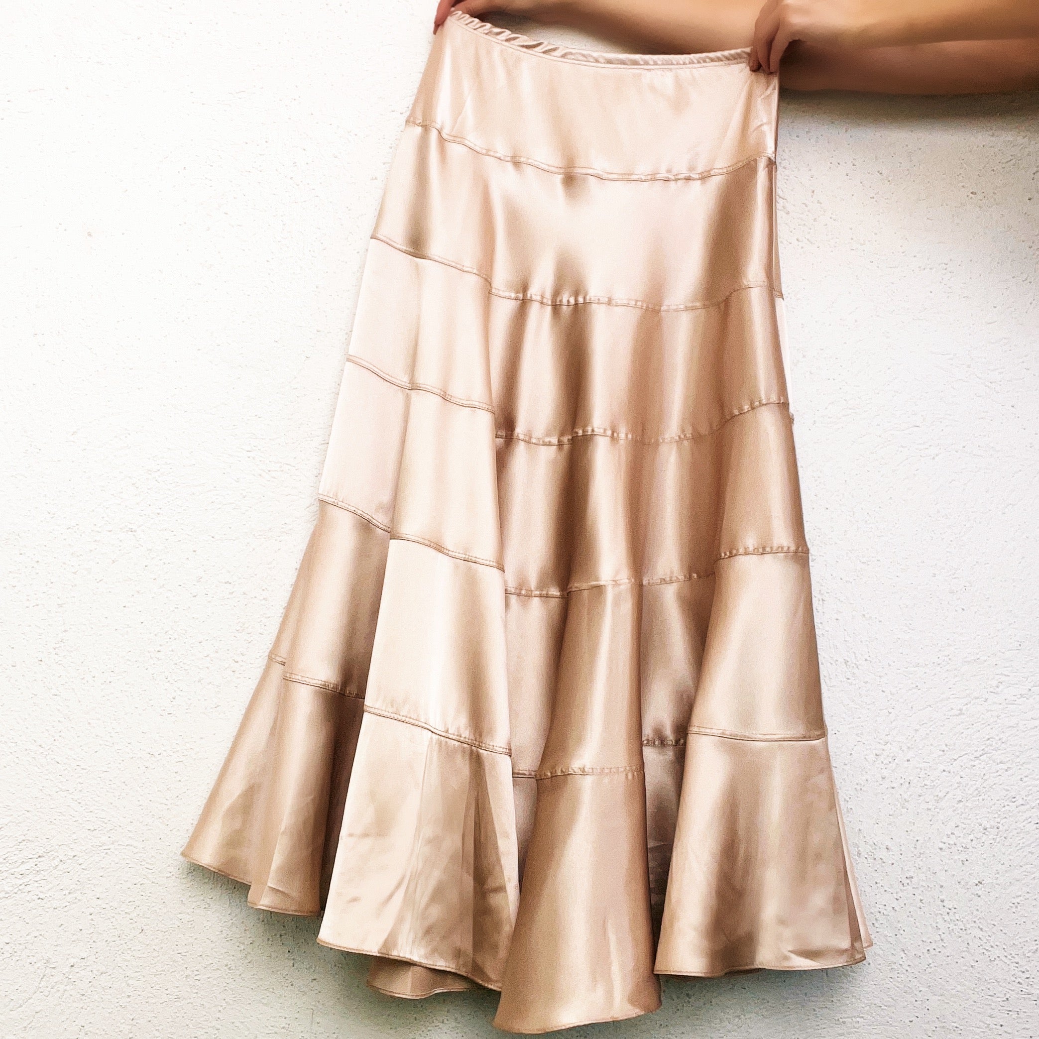 Satin Champagne Tiered Maxi Skirt (S)