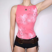 Y2K Pink Flower Tank Top (S)