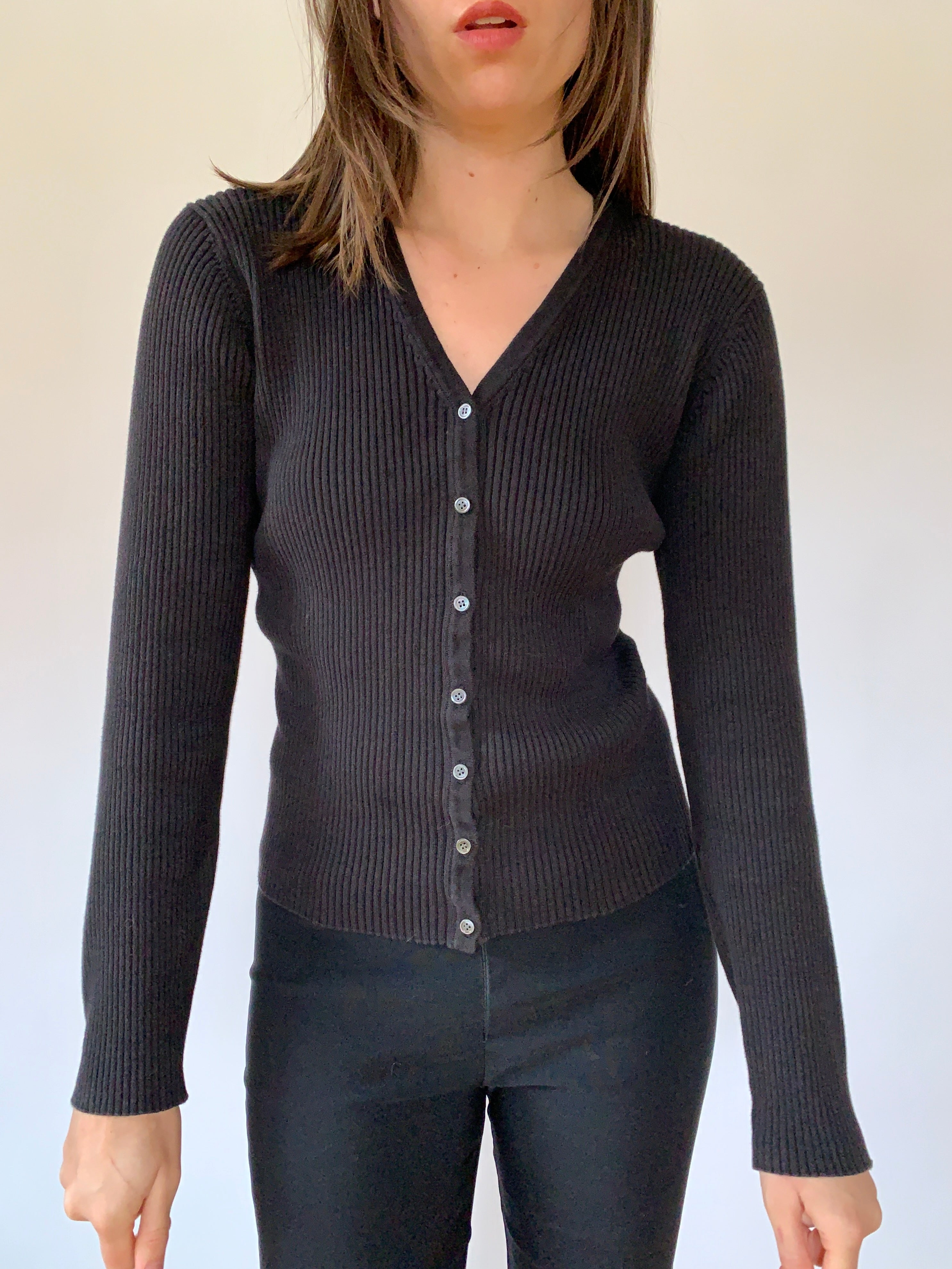 Vintage Ribbed Cotton Cardigan - Medium
