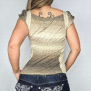 French Graphic Puff Sleeve Top (M/L)