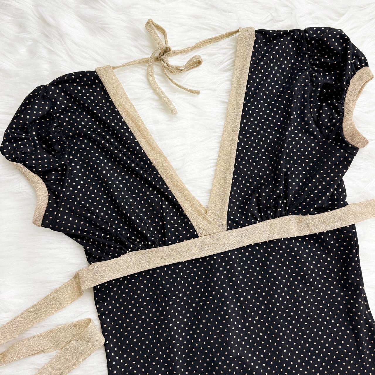 00s Polka Dot Puff Sleeve Blouse (S)