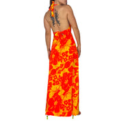 70s Hawaiian Halter Maxi Dress (M)