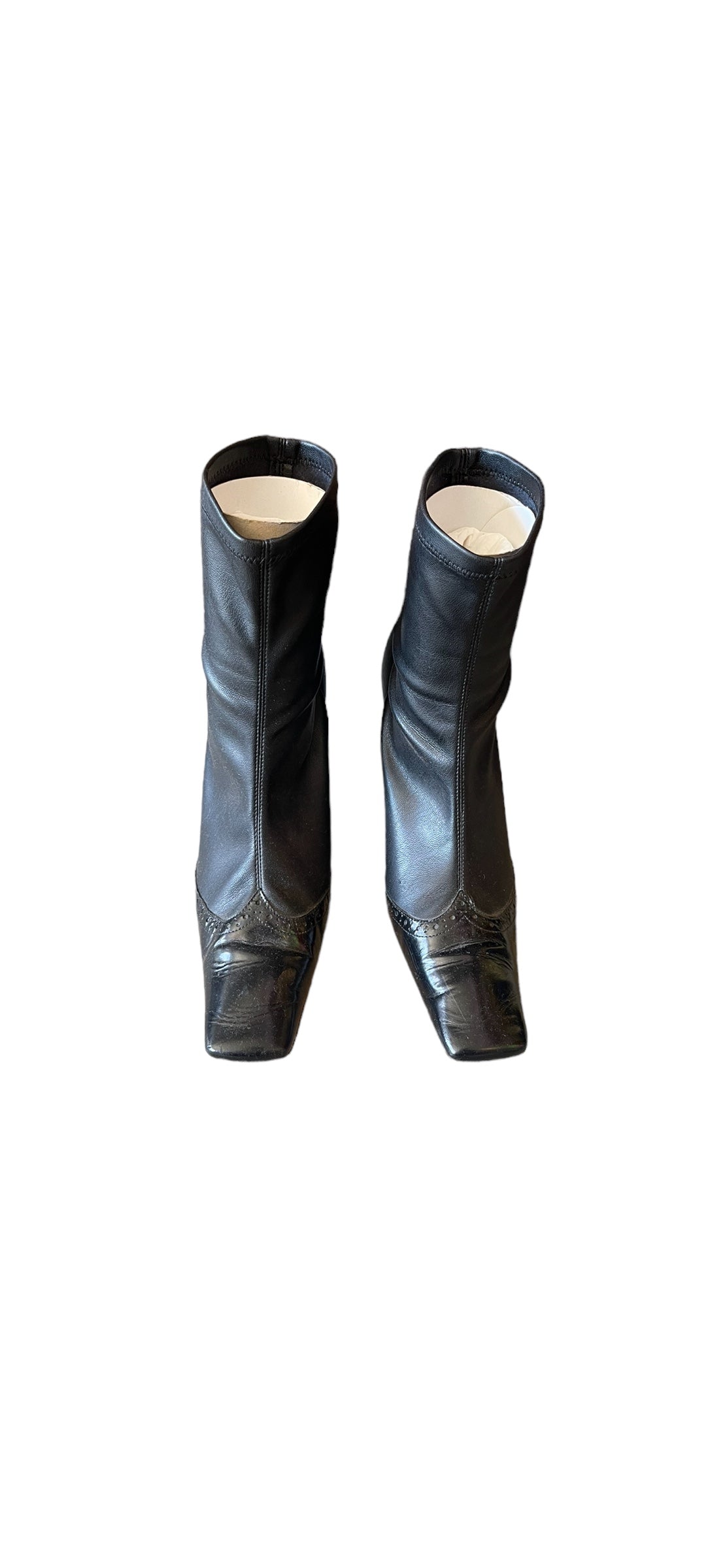 A.W.A.K.E. Mode Designer Black Leather Stretch Boots (6.5)