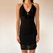 2000s Noir Lace Halter Dress (XS/S)