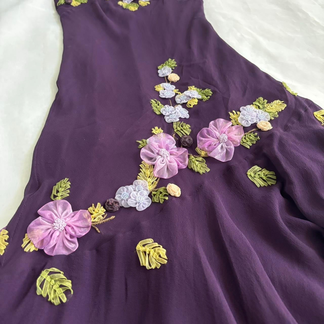 Vintage Asymmetrical Silk Floral Dress (S/M)