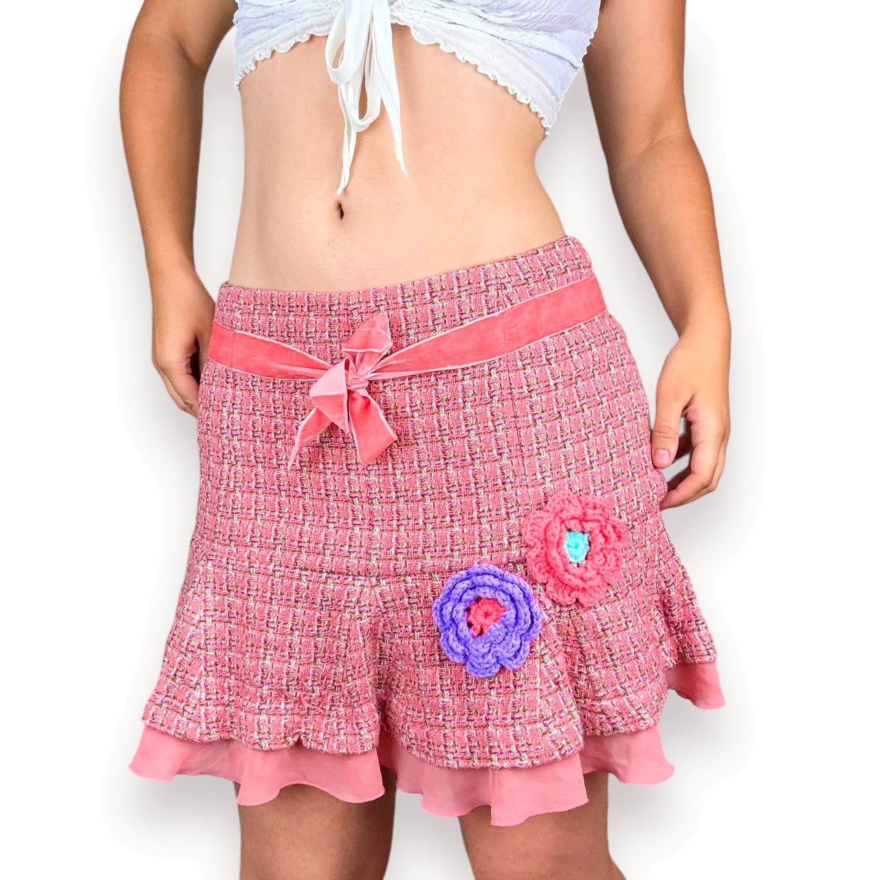Y2K Upcycled Tweed Mini Skirt (M)