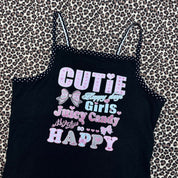 J-Fashion polka dot trim glitter graphic cami (M)