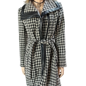 Calvin Klein Houndstooth Trench Coat With Leather Trim (M)