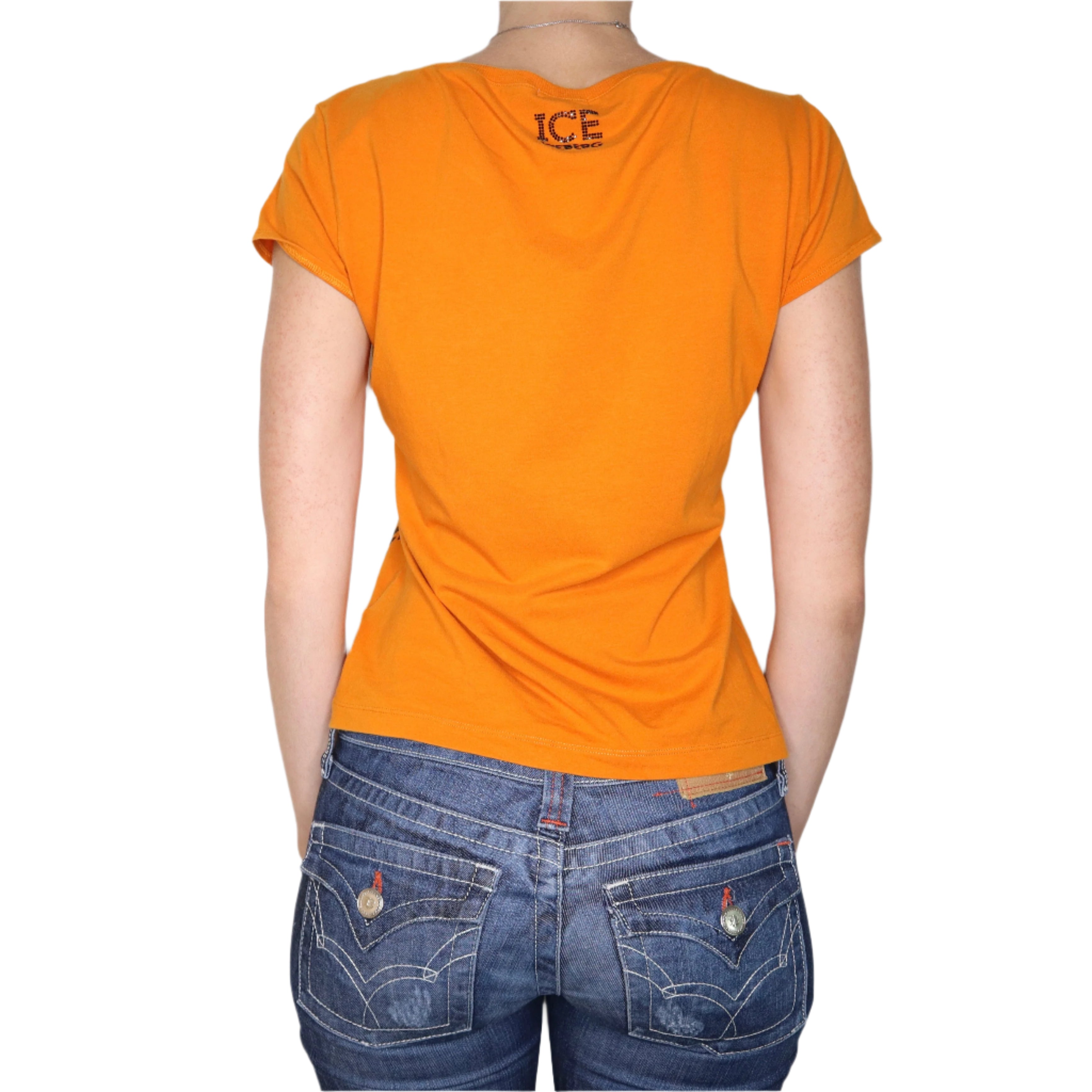 Y2K ICEBERG Orange Comic Graphic Baby Tee (L)