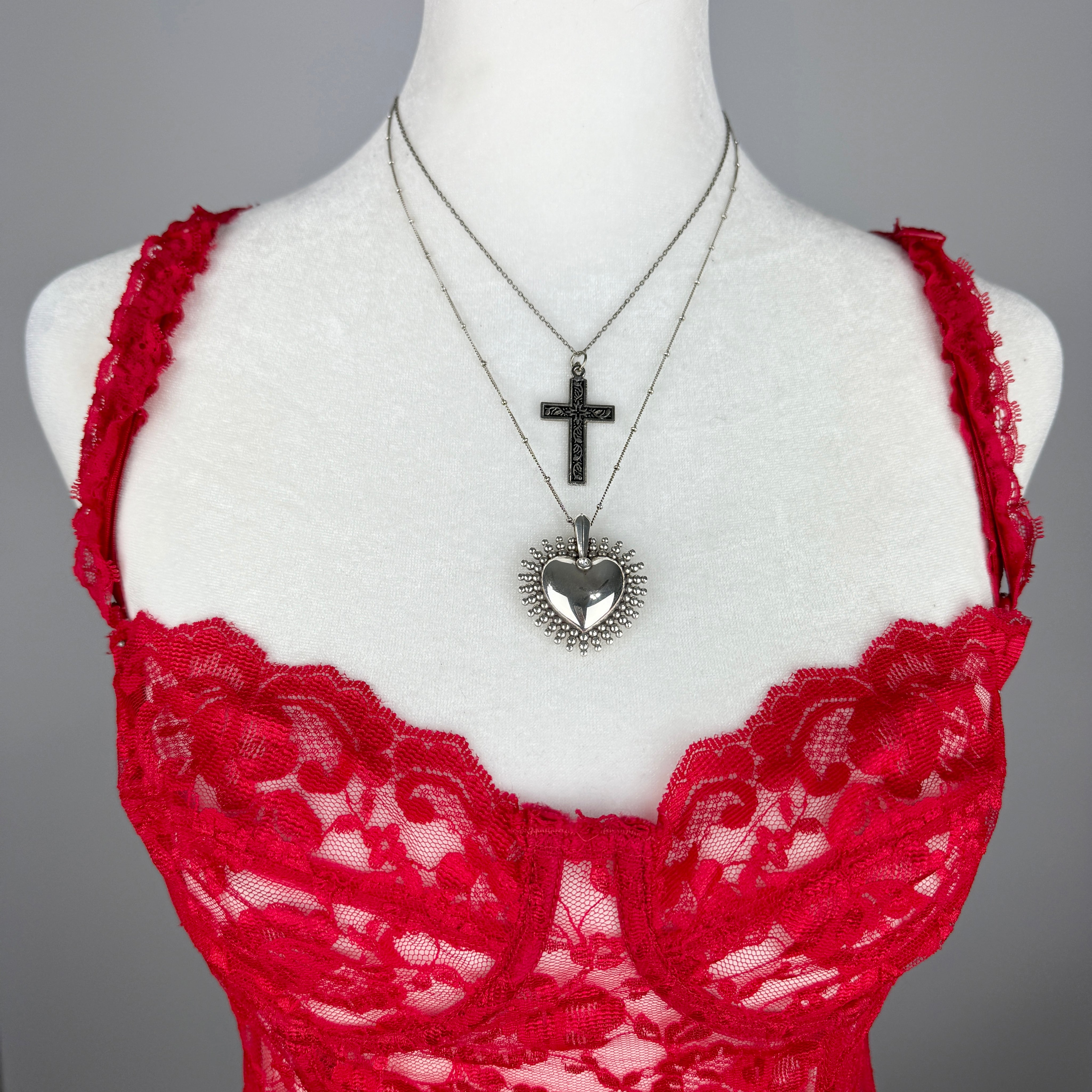 Silver Sunburst 3D Heart Necklace