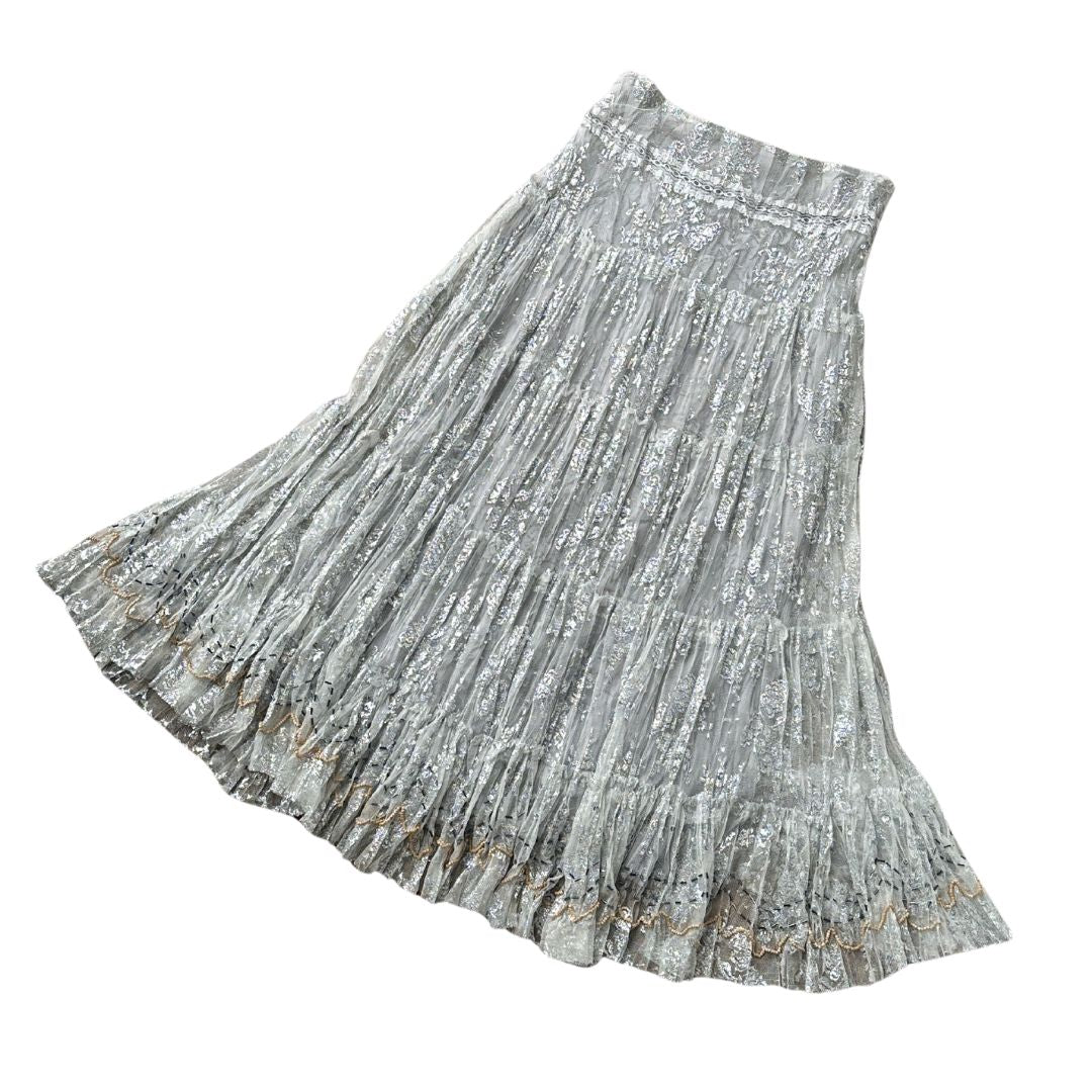 Vintage Silver Beaded Lace Maxi Skirt (S/M)