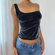 Vintage Italian One-Shoulder Metallic Top (M)