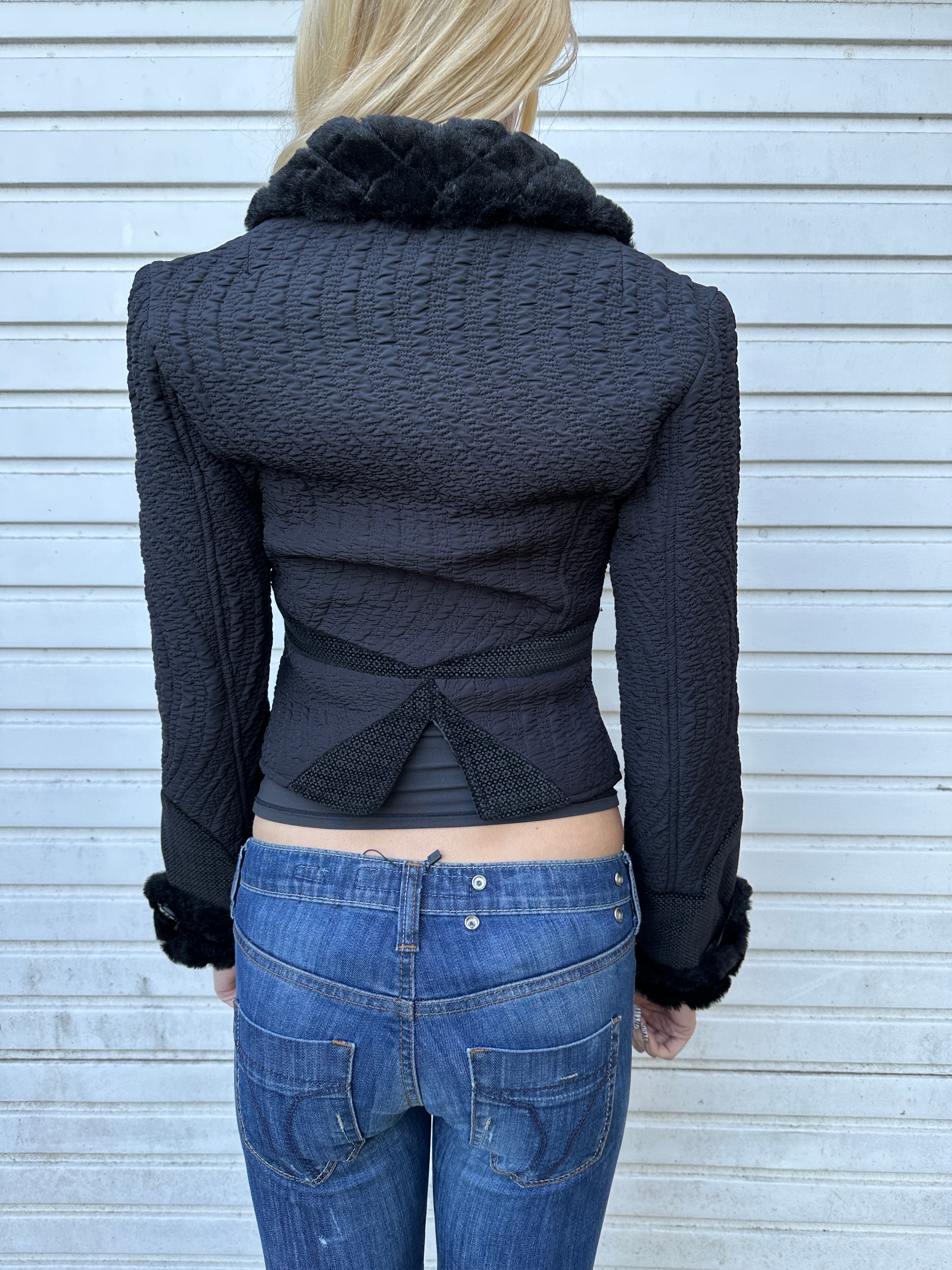 Vintage Custo Barcelona Black Cropped Coat (XS)