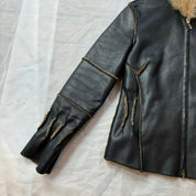 Vintage Faux Leather Hooded Jacket (XS/S)