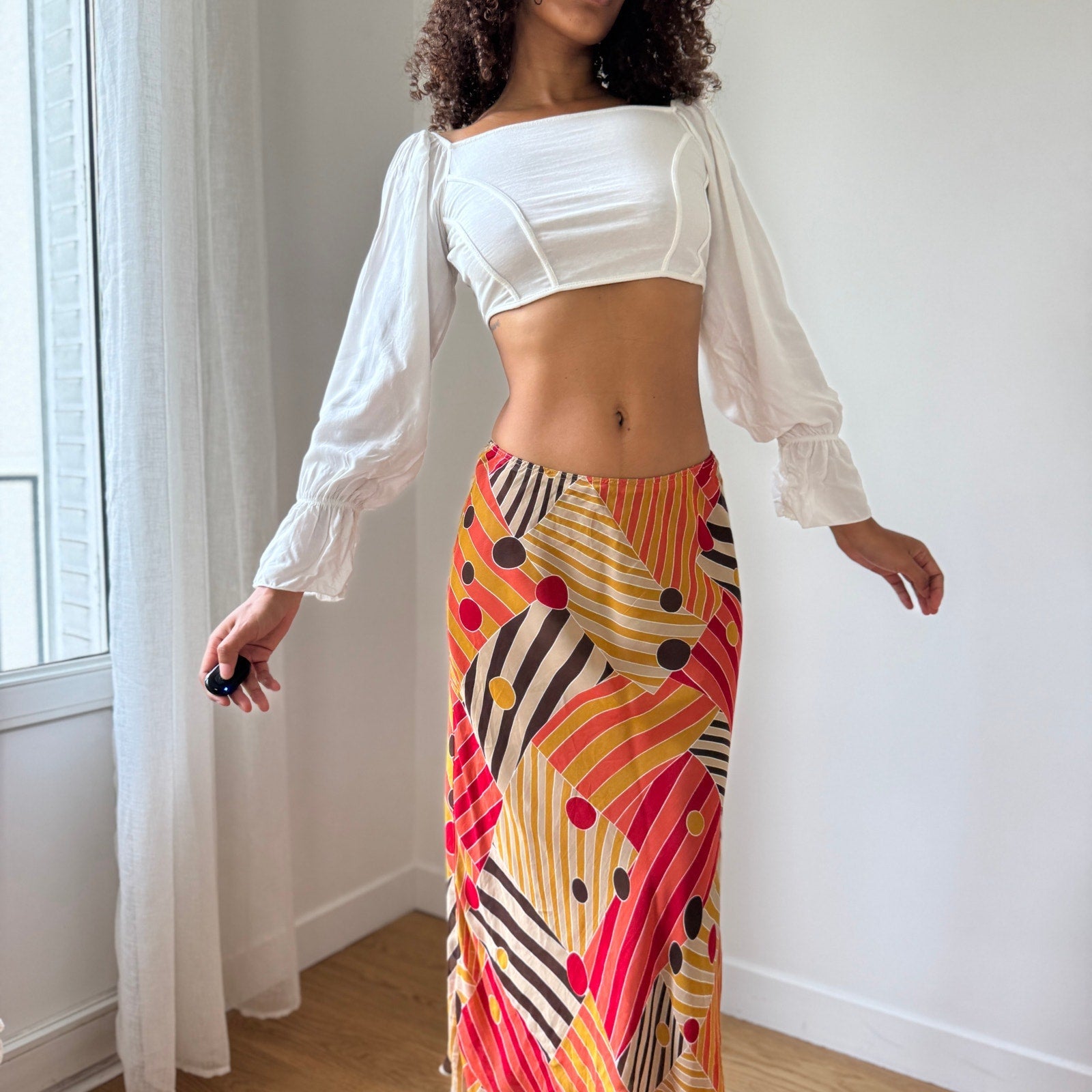 Vintage Italian White Puff Sleeve Crop Top (S/M)