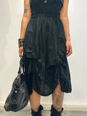 Vintage Italian Cotton Black Milkmaid Dress (S/M)