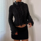 Italian vintage charcoal grey textured wool blend zip-up jacket with high collar