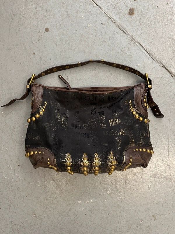 Vintage Just Cavalli Black Studded Gothic Brasswear Shoulder Bag