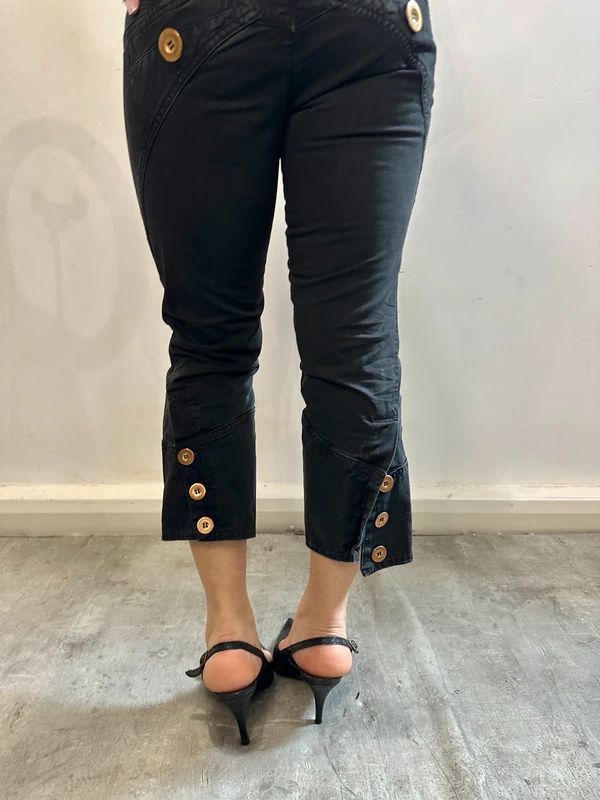 Vintage Italian Black Cotton Capri Pants (S)
