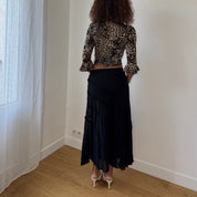 Jacqueline Riu Black Mesh Midi Skirt (S)