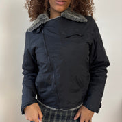Vintage Italian Black Jacket with Faux Fur Trim (S)