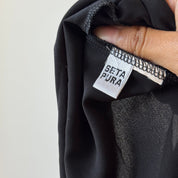 Vintage Black Silk Tiered Slip Dress (S) ⠀
