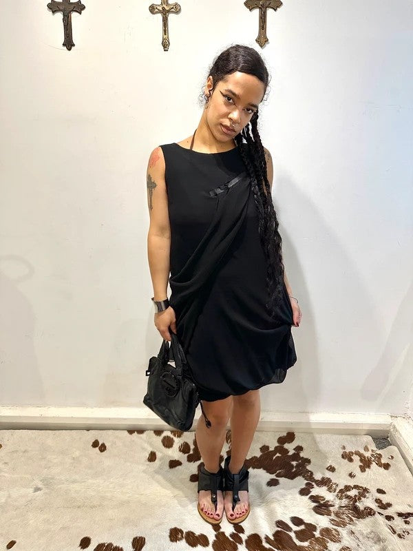 Vintage Cop Copine Avant Garden Drape Black Dress (S)